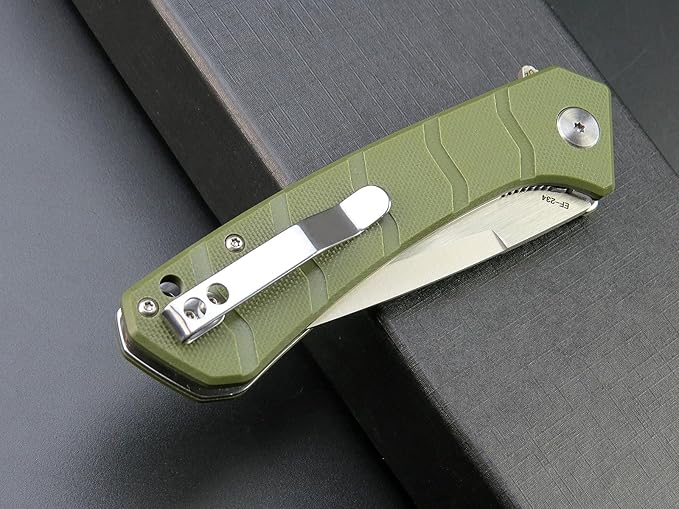 Eafengrow EF234 Folding Knife D2 Steel Blade G10 Handle EDC Tool Knives for Outdoor Working Camping Fishing(green)