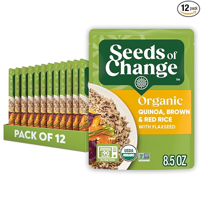 SEEDS OF CHANGE Organic Quinoa, Brown & Red Rice with Flaxseed, Organic Food, 8.5 OZ Pouch (Pack of 12)