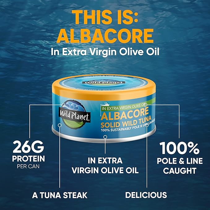 Wild Planet Albacore Wild Tuna in Extra Virgin Olive Oil, Canned Tuna, Sustainably Wild-Caught, Pole & Line, 5oz (Pack of 12)