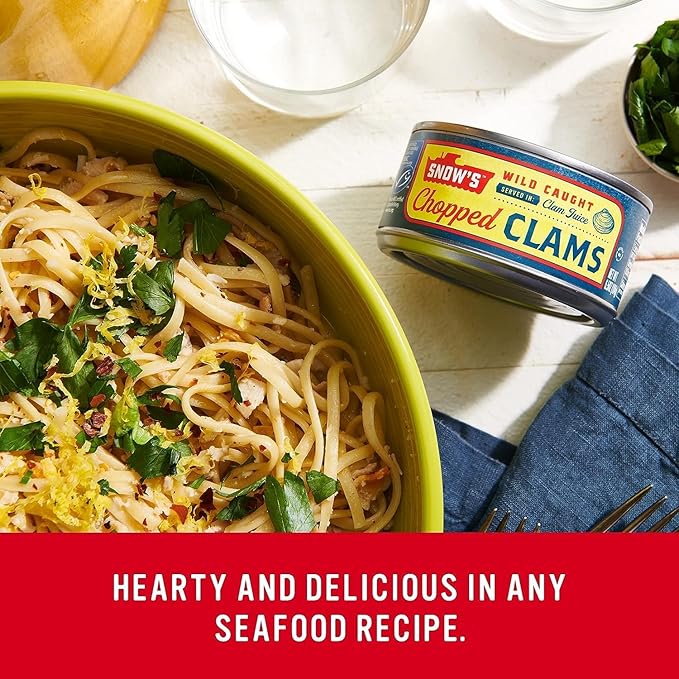 Snow's Wild Caught Chopped Clams Canned, 6.5 oz Can (Pack of 6) - 5g Protein Per Serving - Gluten Free, Keto Friendly, 99% Fat Free