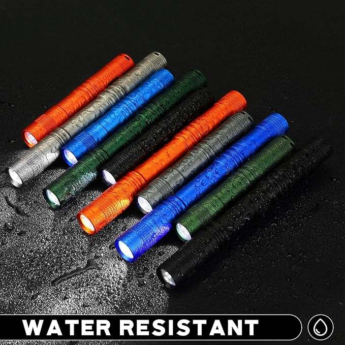 Hortsun 10 Pcs Mini Flashlight Bulk LED Pen with Pocket Small Flashlight with Clip for Outdoor Father's Day Gift for Men(3.54 Inch, 5.12 Inch,Black, Green, Grey, Blue, Orange)