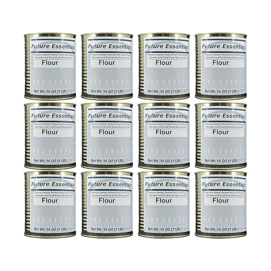 Future Essentials All Purpose White Flour | 100% Natural Whole Grain | Non GMO | Long Term Storage Shelf Stable | Emergency Survival Food Supply, Camping & Backpacking (#2.5 size) 12 Cans