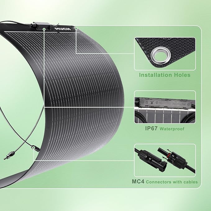 100W Semi-Flexible Solar Panel 12V Monocrystalline Ultra-Flexible Bendable Mono Off-Grid Charger for Marine RV Cabin Van Car Boat Curve Surfaces