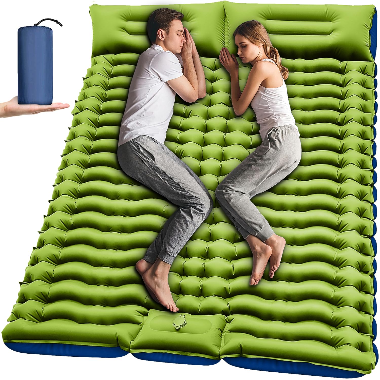 Yuzonc Double Sleeping Pad - Self Inflating 4" Extra-Thick for 2 Person with Pillow Built-in Foot