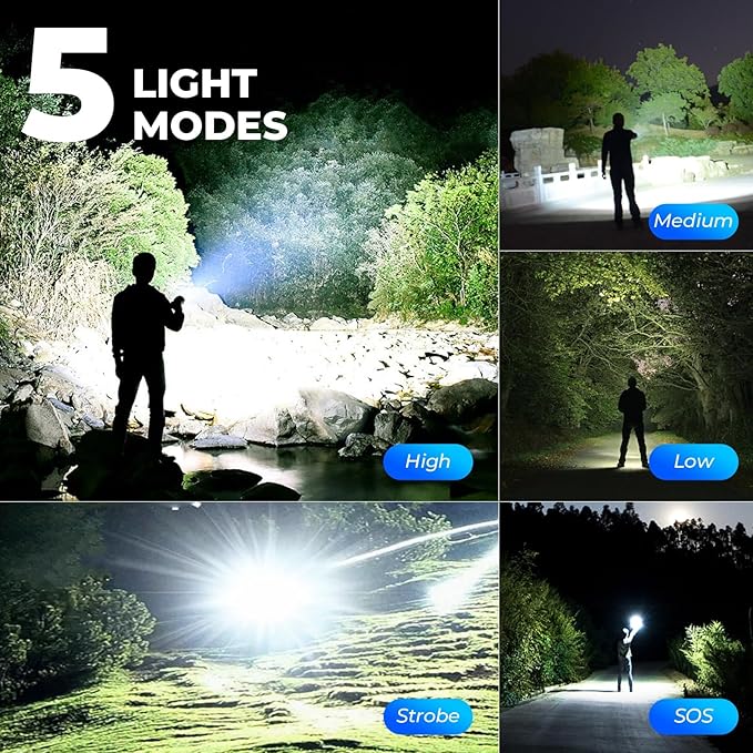 Rechargeable LED Flashlight High Lumens - 99,000 Lumens Super Bright Flash Light with 5 Modes, Waterproof Powerful Linterna Multifunctional Flashlights for Camping