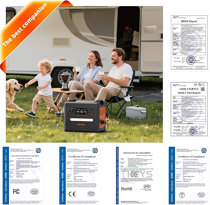 SolarPlay 2500W/2304Wh Portable Power Station(Peak 4800W), Power Station with 200W Solar Panel, 1.5Hrs Fast Charging LFP Battery, 4 AC Outlets Emergency Solar Generator for Camping, Home Backup