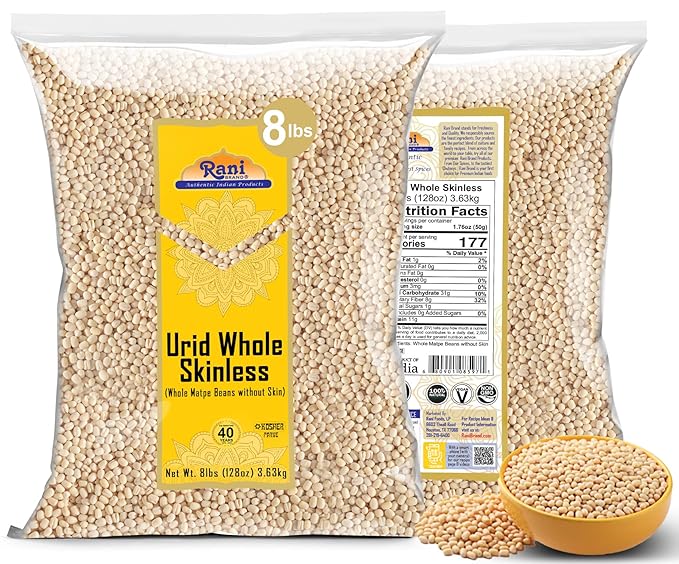Rani Urid/Urad Gota White (Matpe Beans Skinless) Indian Lentils 128oz (8lbs) 3.63kg Bulk ~ All Natural | Gluten Friendly | Non-GMO | Kosher | Vegan | Indian Origin