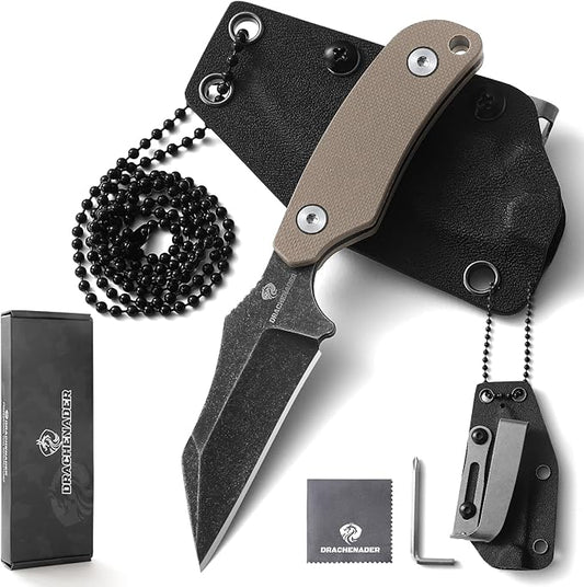5.78" X-WH Neck Knife with Kydex Sheath, D2 Steel Stonewashed Wharncliffe Blade, EDC Horizontal Carry Neck Knife with G10 Handle, Lightweight Knife for Men