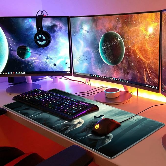 Playmat for MTG, 24 x 14 inches Game Play Mat for MTG TCG and Other Card Games, Trading Card Game Play Mat Desk Mats with Stitched Edges Non-Slip Base, Three Wolfs