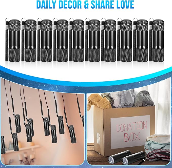 VIHOSE 100 Pcs Mini Flashlights Bulk, Bright Flashlights Set, Aluminum LED Handheld Torches for Party Favors Night Reading Camping Emergency Items Gifts Homeless, Batteries Not Included(Black)