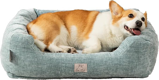 Furry's Paradise Cuddler Waterproof Bolster Pet Bed with Recycled Fibers and Non-Slip Bottom. (Shallow Seas, Small)