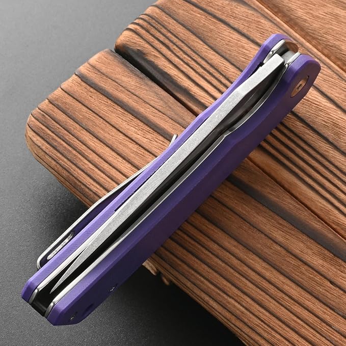 FF17 Folding Pocket Knife,D2 Steel Blade G10 Handle EDC Tool Knife for Outdoor Camping,Hiking,Hunting Fishing (Purple)