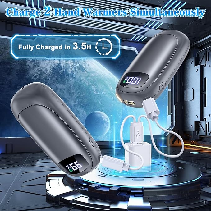Hand Warmers Rechargeable 2 Pack, Electric Dual-Sided Heating with LED Display & Flashlight, Max 127?? 13Hrs Long Lasting Pocket Heater for Raynauds, Golf, Hunting Essentials, Gifts for Men Women
