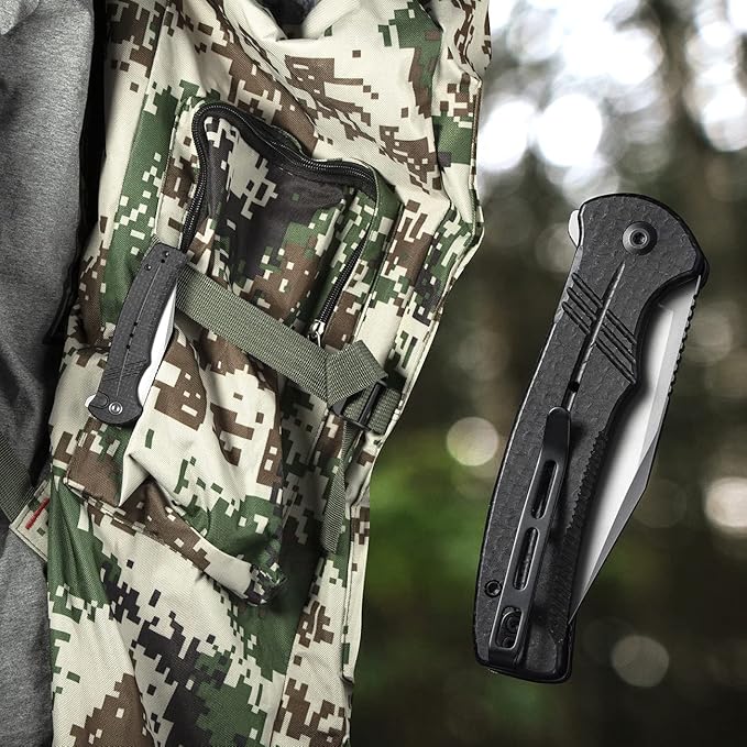 CIVIVI Folding Pocket Knife, Button Lock Flipper Cogent Knife 14C28N Blade Black Micarta Handle for Outdoor EDC Camping C20038D-7