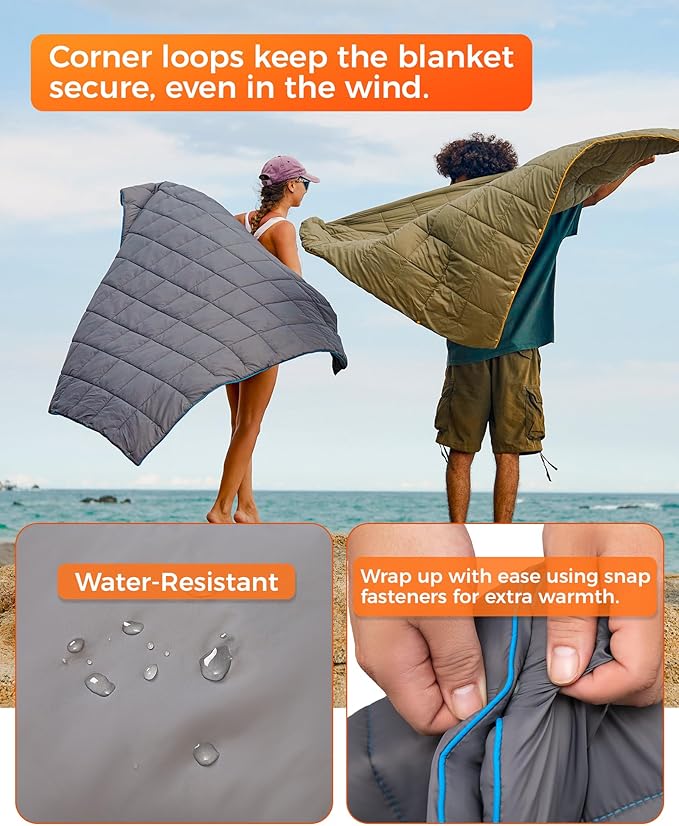KingCamp Ultralight Camping Blanket, Packable Down Alternative Puffy Wearable Blankets Weatherproof