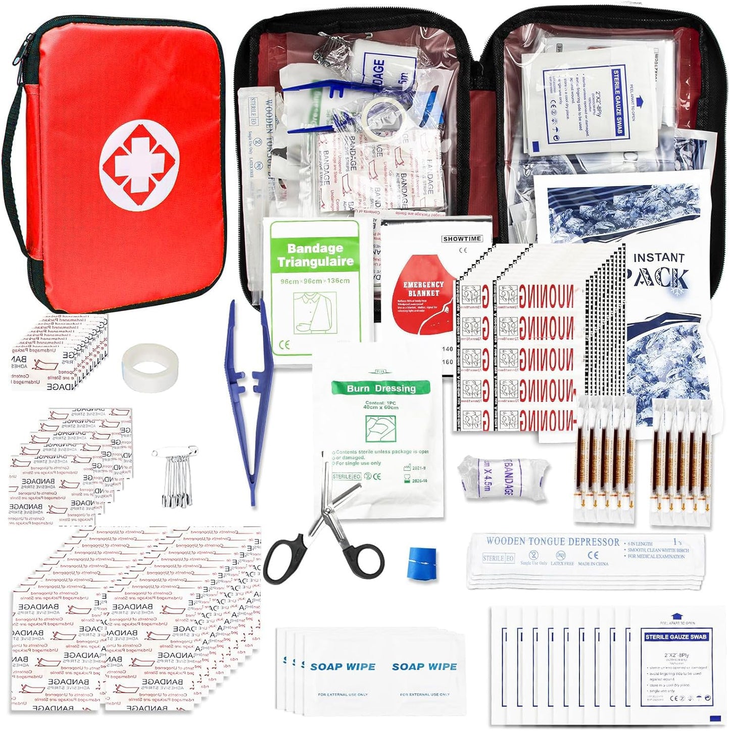 First Aid Kit 300PCS Car Home Camping Essentials Red 1st Aid