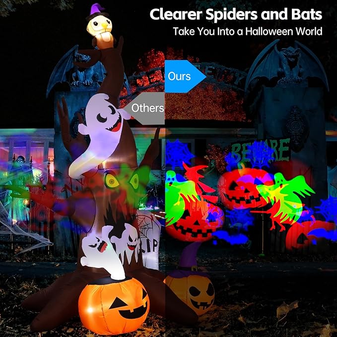 Halloween Projector Outdoor Waterproof Dynamic with Glowing Spiders Bats Waterproof Double Head Halloween Projector Lights Holiday for Decoration Yard Wall Party
