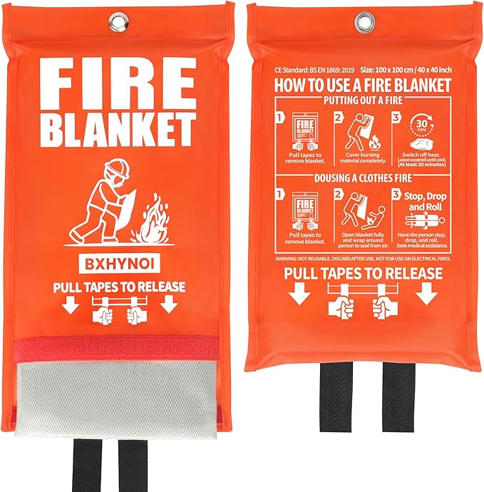 Fire Blanket for Kitchen and Home - 2 Pack 40"x 40" Emergency Fire Suppression Blanket Fiberglass Fabric for Survival Safety