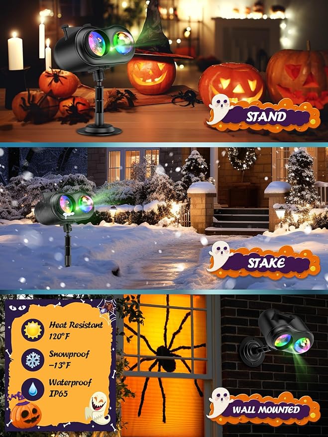 3-in-1 Halloween Projector Lights Outdoor, Anysun Brighter 80 HD Patterns Halloween Decor, 8-Pattern Ocean Wave Snowflake Starry Lights Show Christmas Projector Waterproof with Timer for House Party