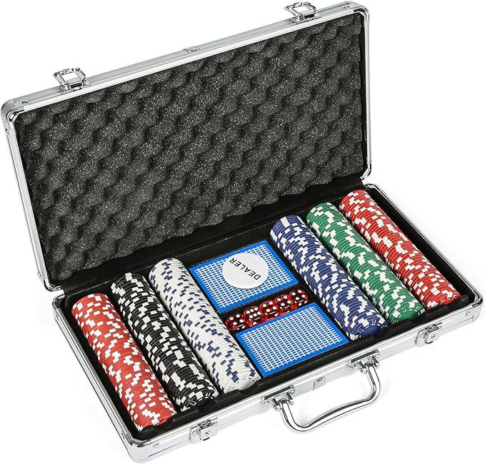 LUCKYERMORE 300 PCS Poker Chips Set 11.5 Gram Poker Set Casino Clay Poker Chips Poker Sets with Case for Texas Holdem Gambling Blackjack 1 Dealer Buttons, 2 Decks