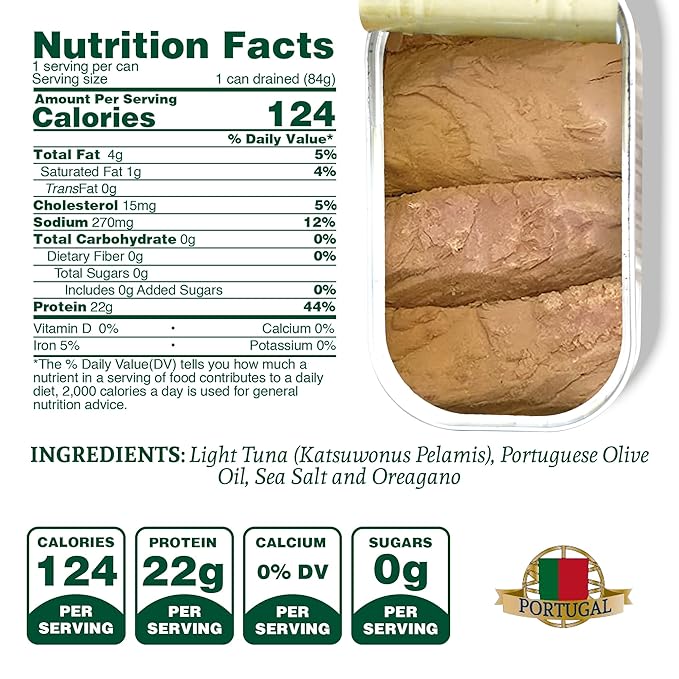 Santo Amaro - Artisanal Wild Tuna Fillets in Olive Oil & Oregano, Pole & Line Caught Tuna from Portugal, Hand-Packed Athens-Style Canned Tuna Fish, 22g Protein, Paleo, Keto, Low Mercury, Pack of 3
