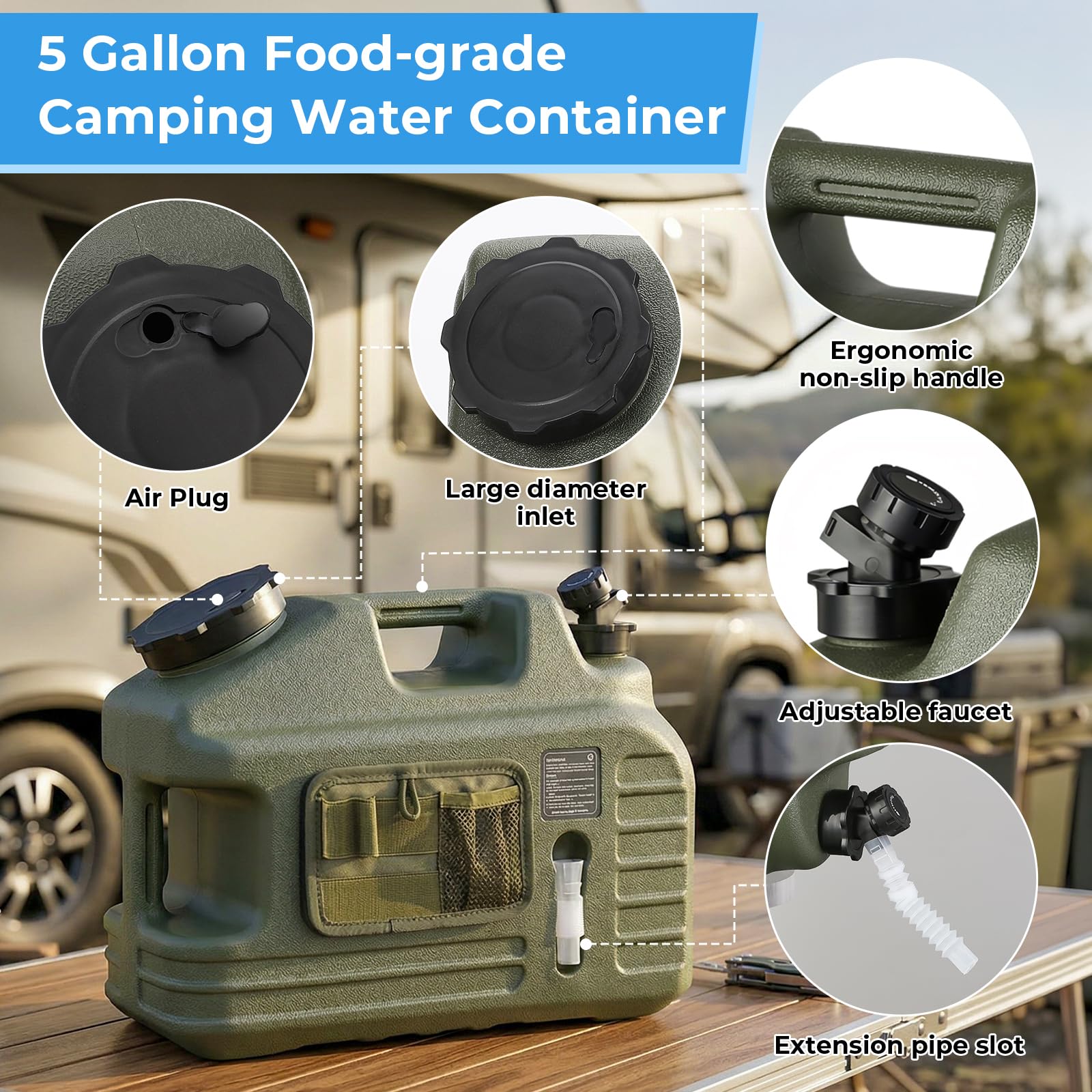 Portable Camping Shower Kit with 5 Gallon Water Jug, 8000mAh Rechargeable Shower Pump IPX8