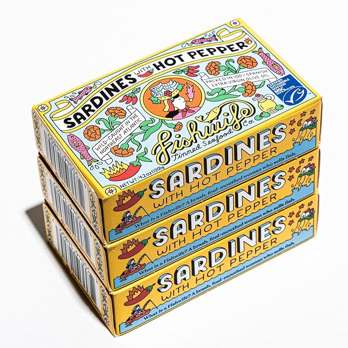 Fishwife Sardines with Hot Pepper 3-Pack (4.20 Ounce) | Wild-Caught & Hand-Packed with Spanish Extra Virgin Olive Oil | MSC-Certified Sustainable Seafood, High Protein, Gluten Free, Paleo Friendly, Keto Friendly, Omega-3s