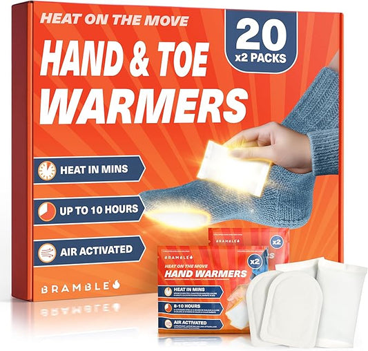 BRAMBLE Hand Warmers & Foot Warmers - Long-Lasting Heat Packs (8h) for Outdoor Activities, Sports, and Cold Weather