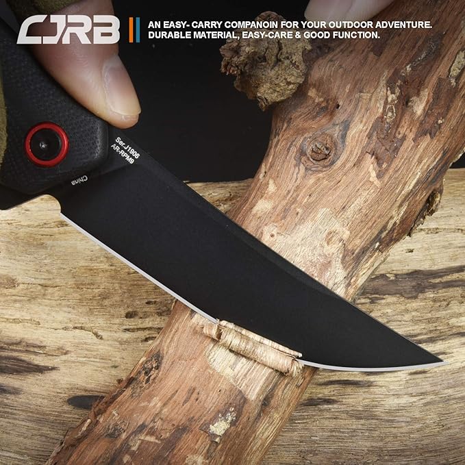 CJRB Tactical Knife, Small Folding Pocket Knife with AR-RPM9 Steel Blade and G10 Handle for Men Outdoor, Survival, Hunting, Camping Gobi(J1906B) Black