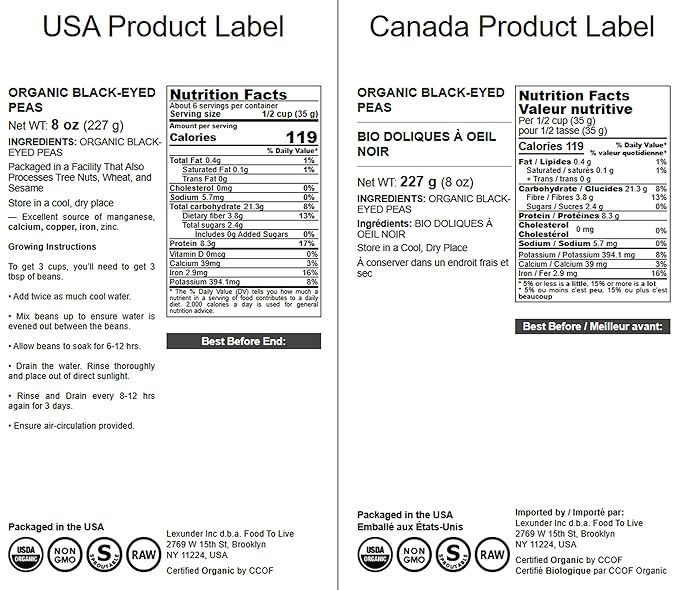 Food to Live Organic Black-Eyed Peas, 8 Ounces ??Raw Dried Cow Peas, Non-GMO, Bulk Beans, Product of the USA