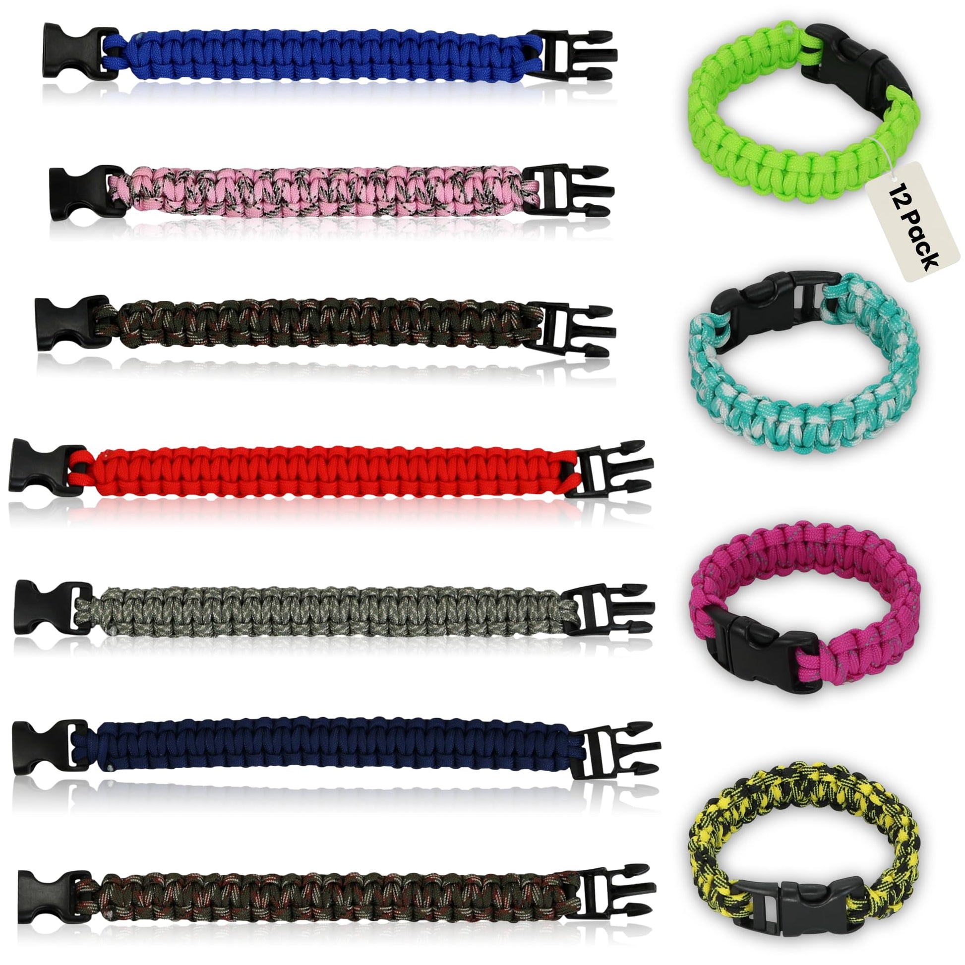 Iconikal 12-Pack Paracord Survival Bracelets Quick-Release Clip