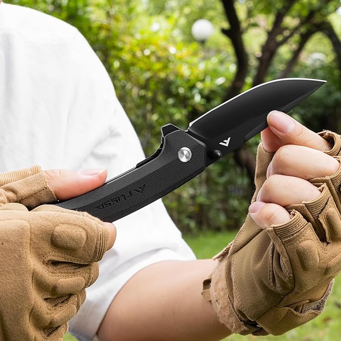 FLISSA Pocket Folding Knife, 3.2??D2 Blade G10 Handle EDC Knife with Pocket Clip Liner Lock for Hunting, Camping, Survival, Outdoor Activities(Black)