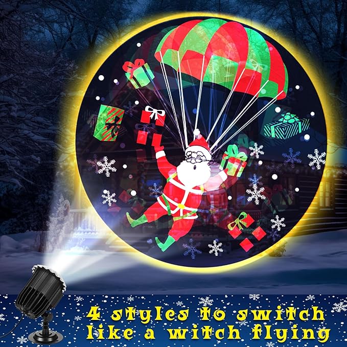Christmas Projector Light with 1 Film Slides Holiday LED Santa Coming Projector Lights Outdoor Reflectors Waterproof Landscape Decorative Rotation Lighting Movement Projection Lamp for Outside