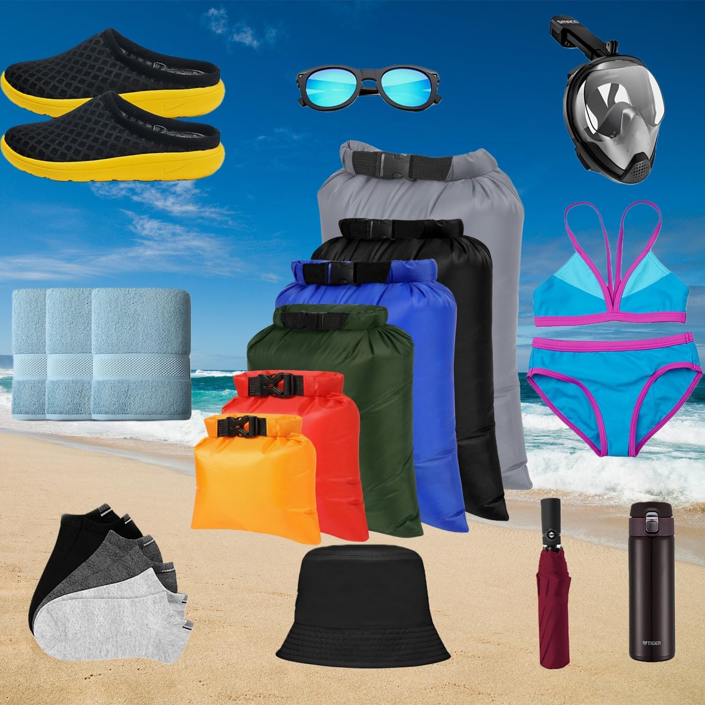 Ucolofun Dry Bags Waterproof Set, 6-Pack Ultralight Waterproof Bags Small Stuff Sack Water Proof