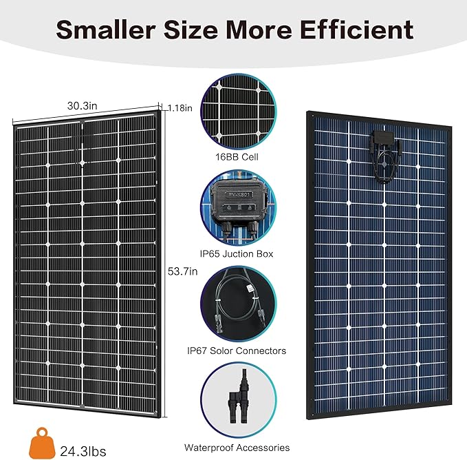 JJN Bifacial 200 Watt Solar Panel, 16BB N-Type 200W 12V 25% High Efficiency 200W Solar Panels, Monocrystalline Solar Module for RV Home Farm Trailer Camper Marine Off-Grid Solar System