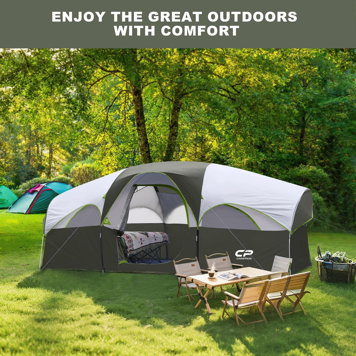 CAMPROS CP 8 Person Camping Tent, Room Divider, Rainfly, Weather Resistant