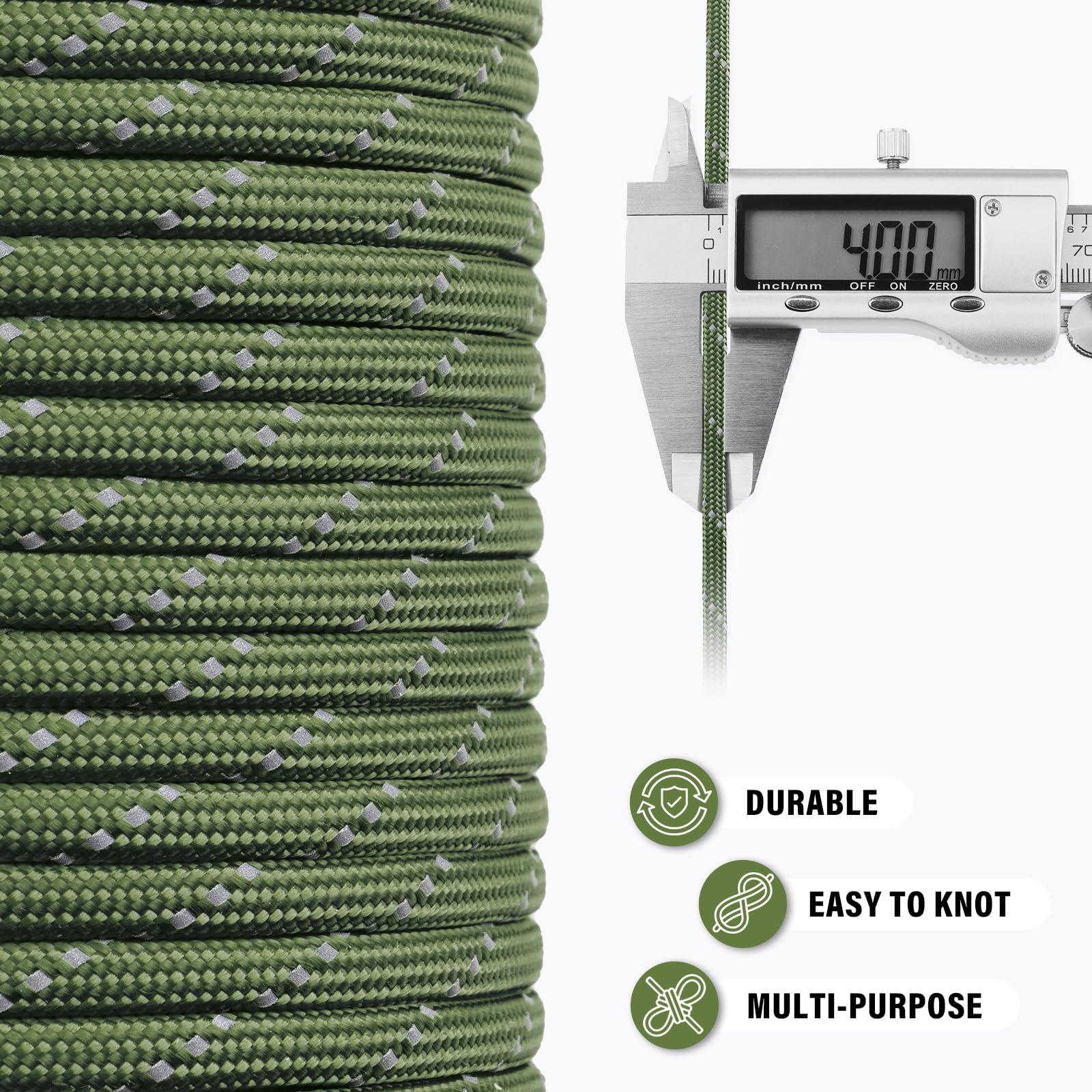 TRIBERION Reflective Paracord Rope 750 lb - 50ft 5/32" Parachute Cord 4MM 12-Strand para Cord