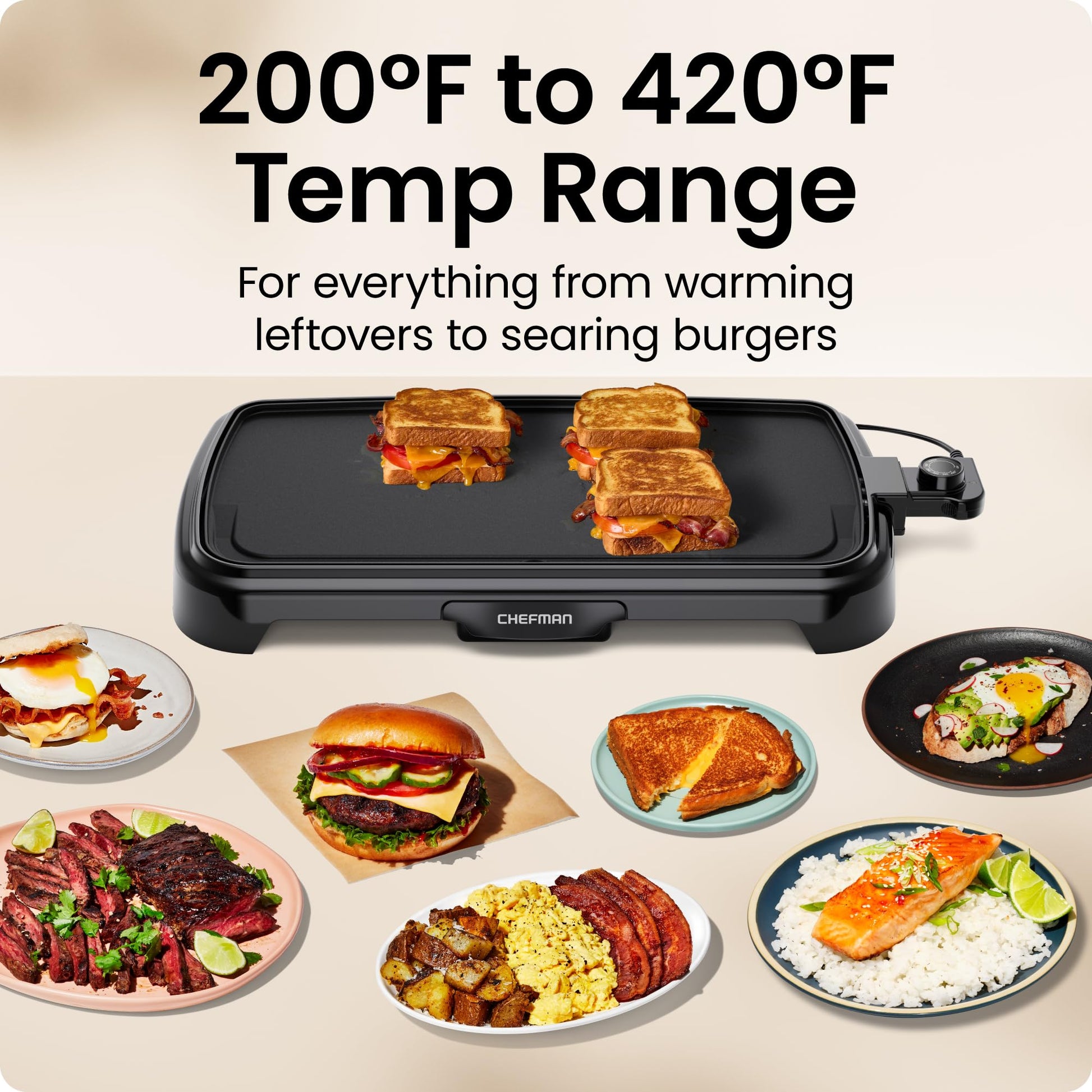Chefman XL Electric Griddle with Removable Temperature Control, Immersible Flat Top Grill, Burger