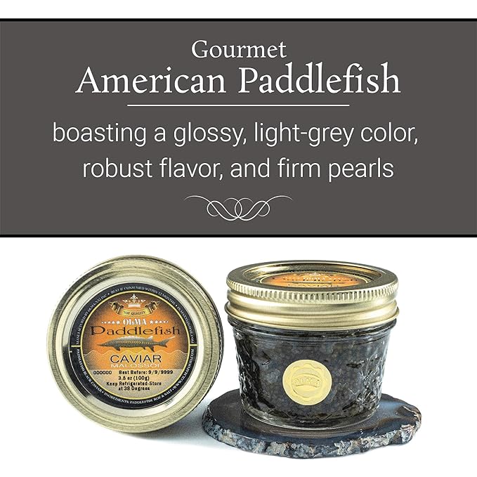 OVERNIGHT SHIPPING - OLMA American Paddlefish Black Caviar - Medium Grey Pearls, Smooth Flavor - 3.5 oz / 100 g