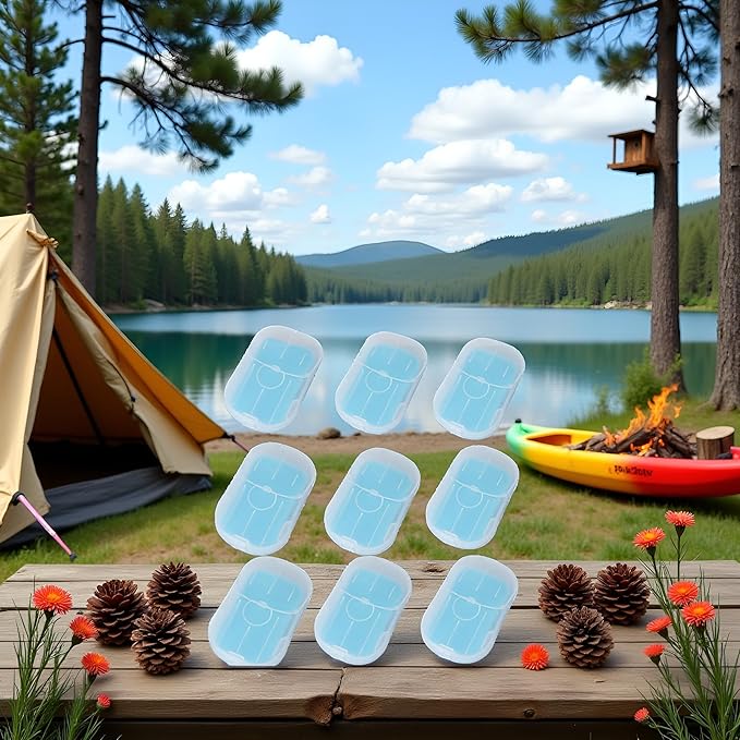 1 Pc Blue Portable Mini Travel Soap Sheets,Simple Paper Sheets Disposable Water Soluble Hand Washing Bath Scented Paper Soap Camping and Shampoo for Outdoor, Camping Hiking,Personal Care