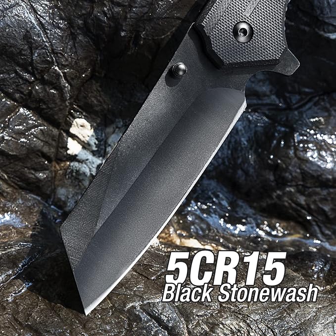 FLISSA Pocket Knife, 3.5" Folding Stonewash Blade Tactical Knife, G10 Handle, for Outdoor, Survival, Hunting and Camping, Great Gifts for Dad