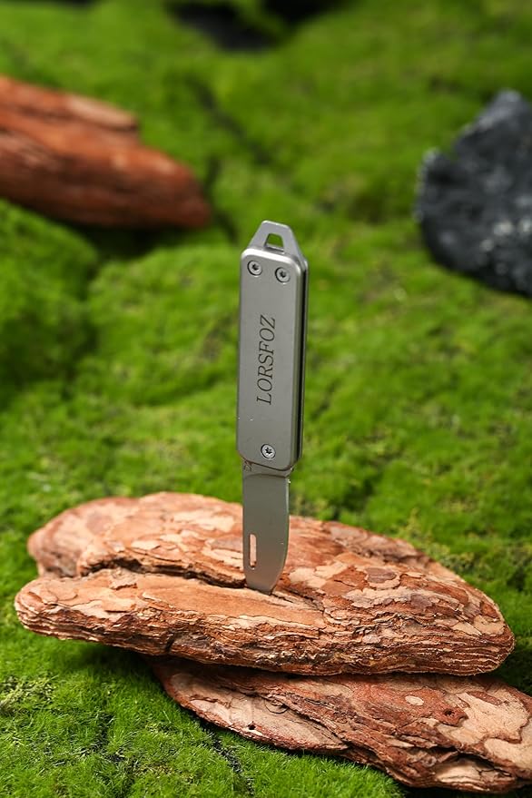 Stainless steel mini folding knife, portable key chain knife and small portable grindstone and outdoor fishing hook grinding tool, suitable for camping, hiking and outdoor. (silvery white)