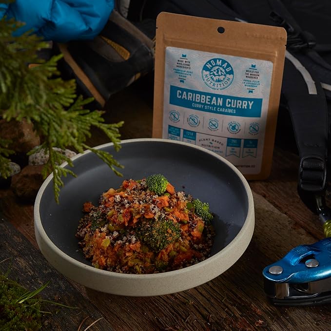 Nomad Nutrition Caribbean Curry | Instant Freeze Dried Backpacking & Camping Food | Plant-Based, Non-GMO Hiking Meals with High-Energy, Vegan, Gluten-Free | 56g - 2 Pack