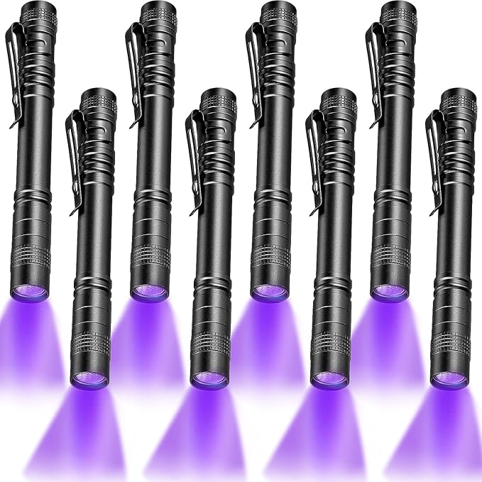 Honoson 8 Pieces UV Black Light Flashlight Small Blacklight Flashlights Pen Lights for Leak, Pet Urine, Hotel Inspection, Dry Stain and Dye Detector, 5.2 Inches Long