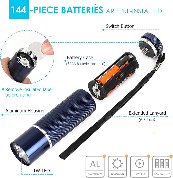 FASTPRO 48-Pack Flashlights Set, Aluminum LED Flashlights Include AAA Batteries & Lanyard, Super Bright 100 Lumen Flashlight for Party Favor, Camping, Hurricane Supplies