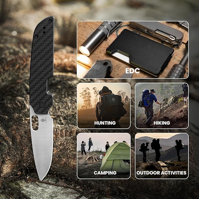 Kizer Varatas Pocket Knife, 3.24” Nitro V G10 Carbon Fiber Handle Folding Knife, EDC Knife for Men Women, Liner Lock Camping Folding Knife with Pocket Clip, Survival Hunting knives V3637A2