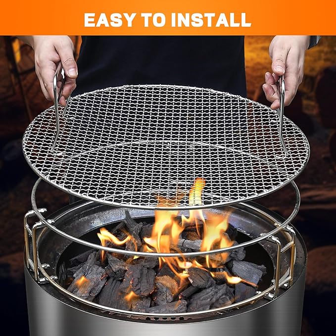 Fire Pit Cooking Grate for Solo Stove Bonfire 19.5 Inch, 304 Stainless Steel Grill Grate Accessory with Removal Tools for Bonfire Stove 19.5" for Outdoor Fire Pits and Camping Accessories