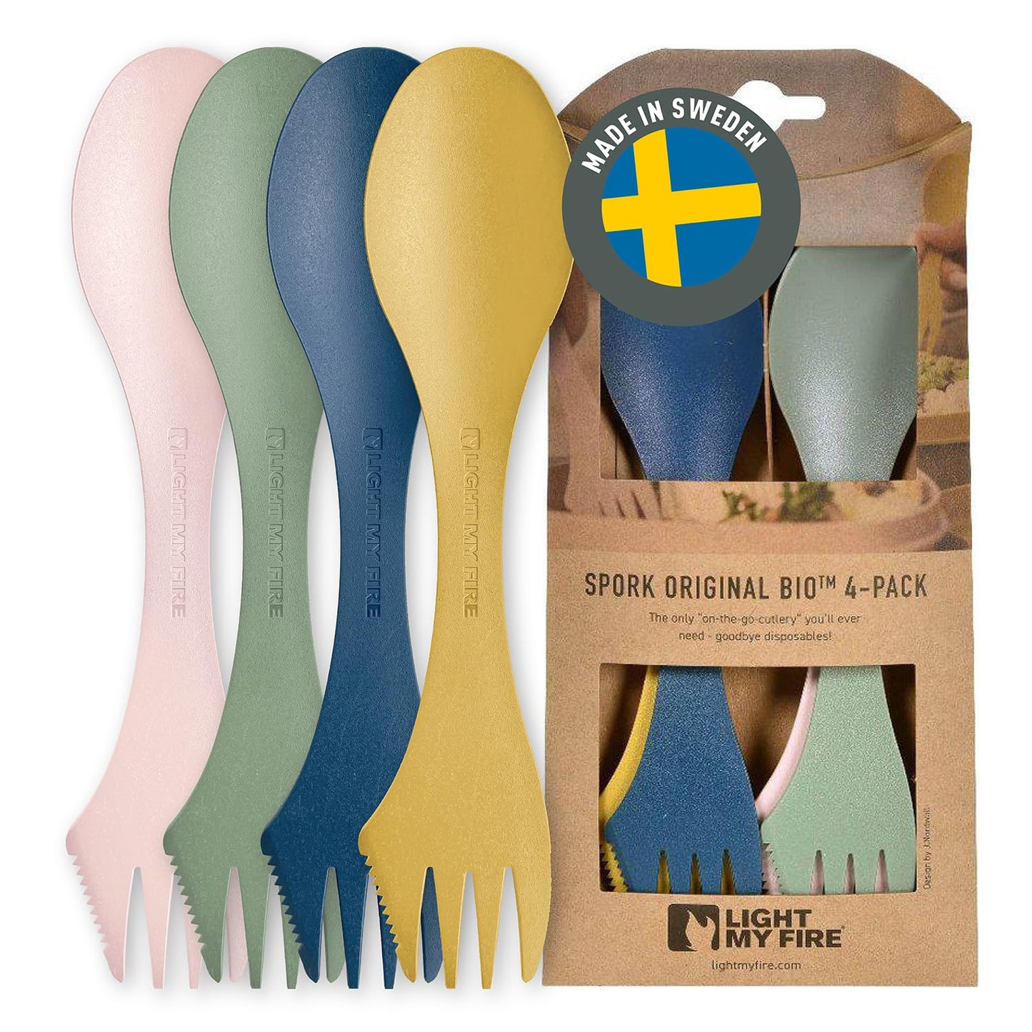 Light My Fire Spork Original 4-Pack 3-in-1 Camping Spoon Fork Knife Combo Reusable Travel & Camping