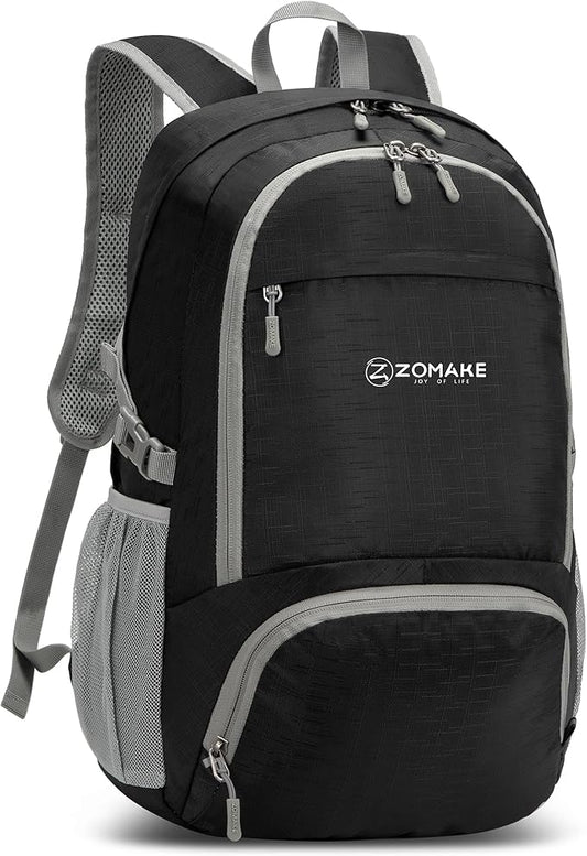ZOMAKE Lightweight Packable Backpack 30L, Foldable Hiking Backpacks Water Resistant Compact Folding Daypack for Travel(Pure Black)