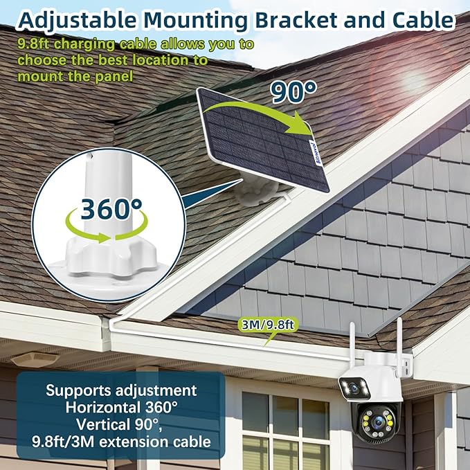 6W Upgraded Solar Panel for Security Camera,6V USB C Solar Charger Match to Rechargeable Battery Powered Bird Feeder Cam,Ring Camera Solar Panels with DC Micro-USB Port,9.8ft Cable 360° Swivel Bracket